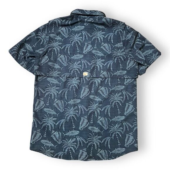 Vineyard Vines Harbor Shirt Navy Palm Print Short Sleeve Button Fishing Size M - Picture 2 of 16